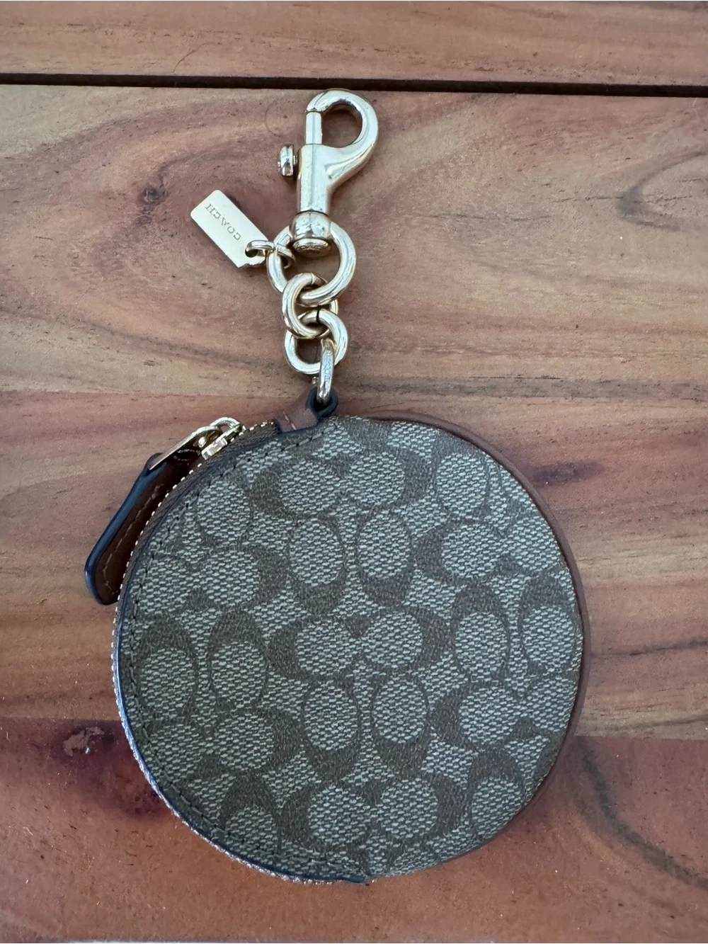 Coach Gold-Tone Chain Key Clip with Logo Tag